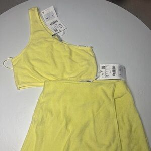 Yellow One-Shoulder Top and Skirt Set